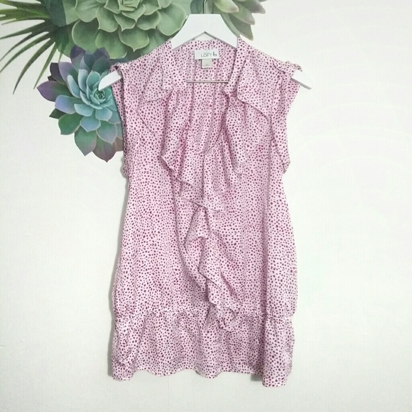 LOFT Tops - LOFT Pink Spotted Ruffle Sleeveless Top